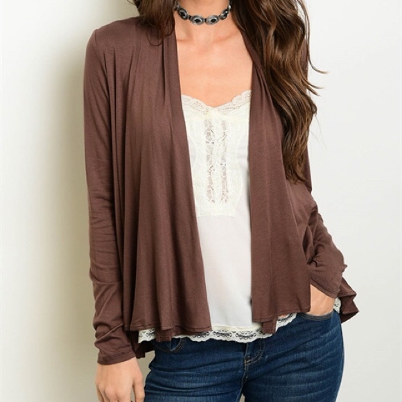 Brown Open Front Waterfall Cardigan - Picture 2 of 8